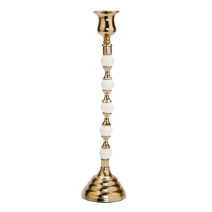 Gold Candle Holder White and Gold Beaded Stem