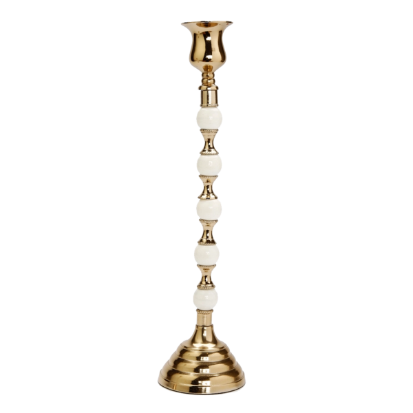 Gold Candle Holder White and Gold Beaded Stem