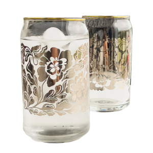 Silver Floral 16 oz Soda Can Glass